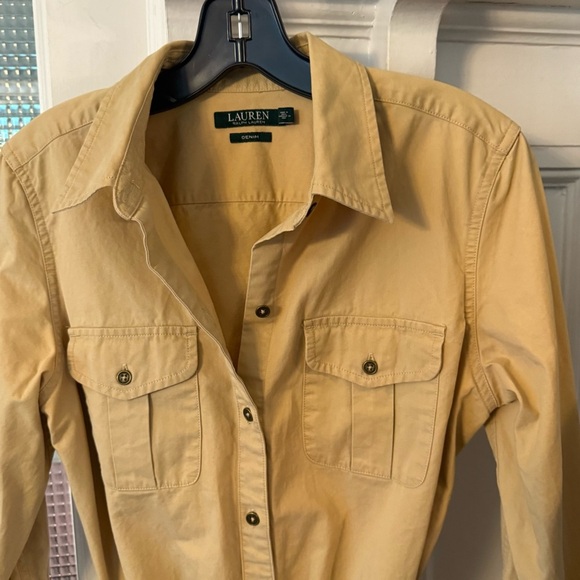 Lauren Ralph Lauren Women's Shirt Dress Denim Khaki Button Down Size M - Picture 3 of 10